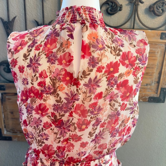 NWT 1. State Floral High Shirred Neck Sleeveless Ruffle Skirt Mini Dress -Sz XL - Picture 5 of 16